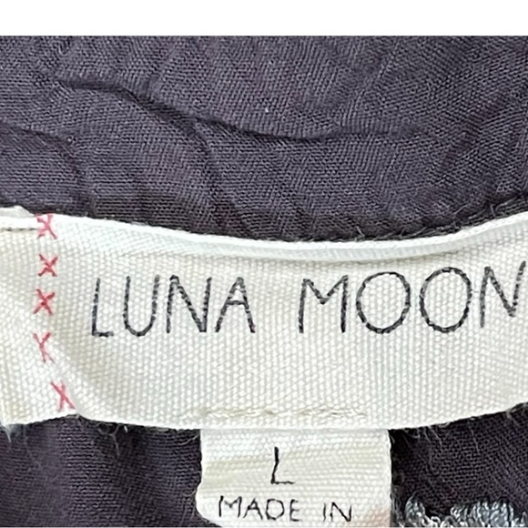 Luna Moon Anthropologie Embroidered Blouse Size Large Tunic Top Gray Boho - Picture 3 of 9